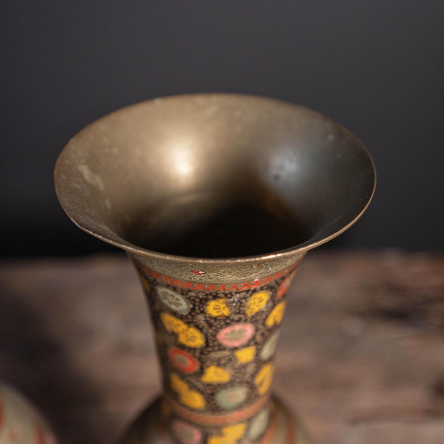 Vintage Brass Cloisonné Vase