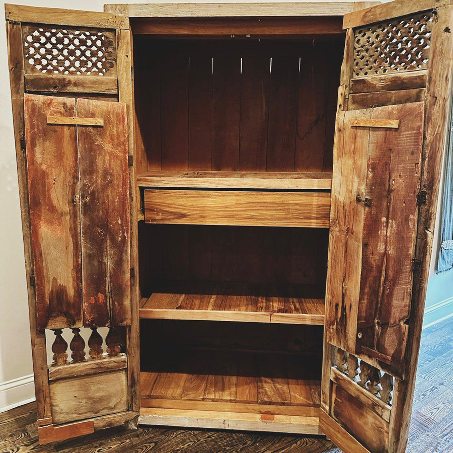 Hand-Carved Teak Vintage Armoire