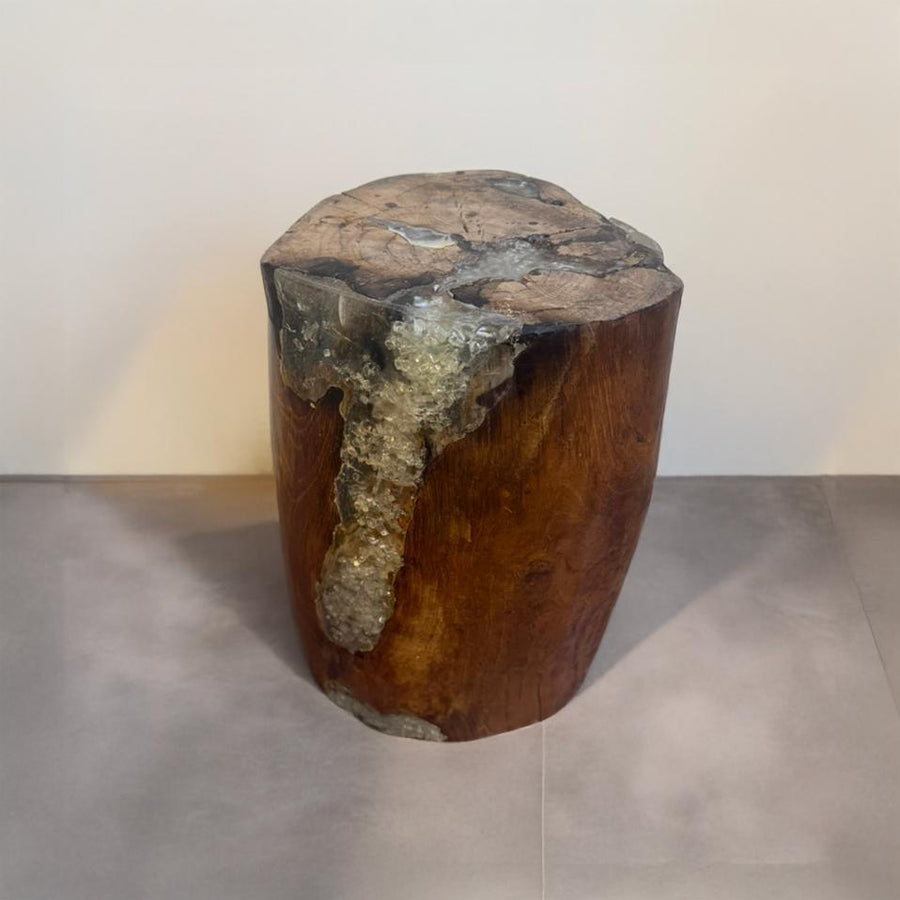 Teak and Cracked Resin Stool