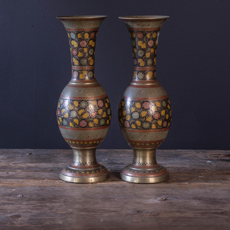 Vintage Brass Cloisonné Vase